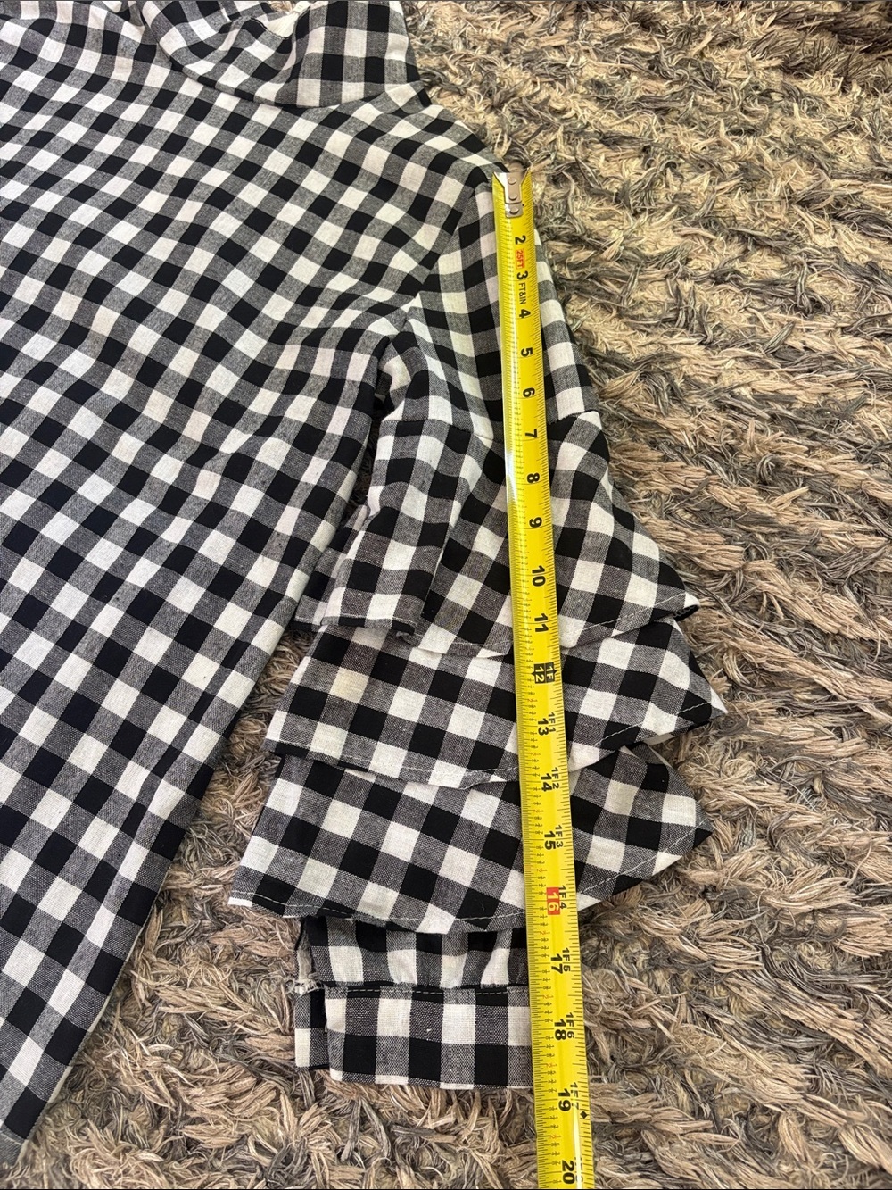 Black & White Cotton Blend Gingham Ruffle-Sleeve Top XS - Picture 6 of 9